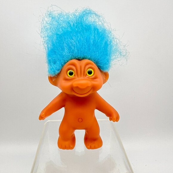 Vintage TNT Troll Doll Light Blue Hair Neon Yellow Eyes Troll - Picture 2 of 8